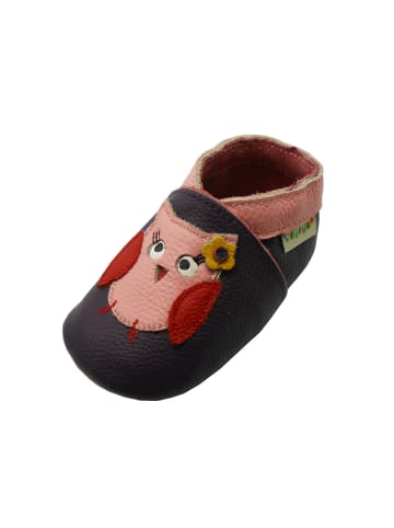 Yalion Leder-Krabbelschuhe "Eule" in lila