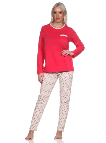 NORMANN Schlafanzug langarm Pyjama Pyjamahose Tupfen Punkte Optik - 86408 in pink