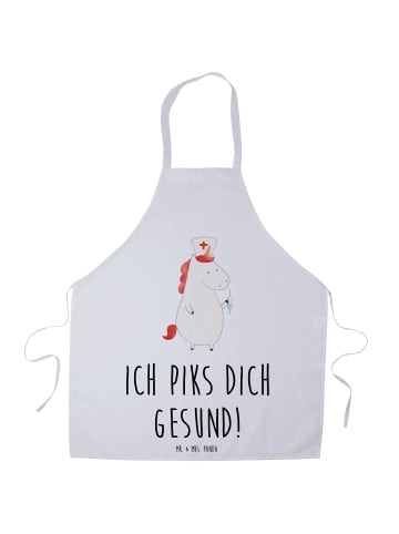 Mr. & Mrs. Panda Küchenschürze Einhorn Krankenschwester mit Spruch in Weiß