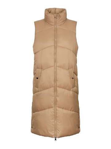 Vero Moda Lange Puffer Weste Wattierte Übergangsjacke ohne Ärmel VMUPPSALA in Beige