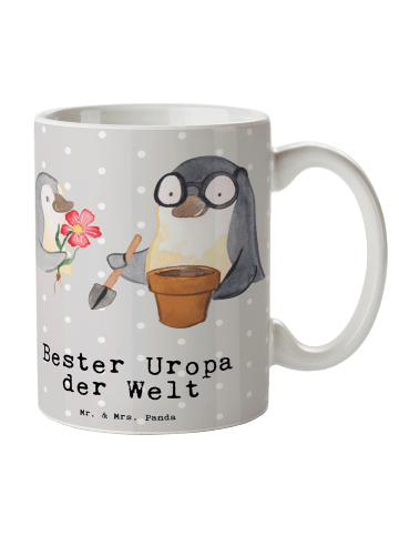 Mr. & Mrs. Panda Tasse Pinguin Bester Uropa der Welt mit Spruch in Grau Pastell