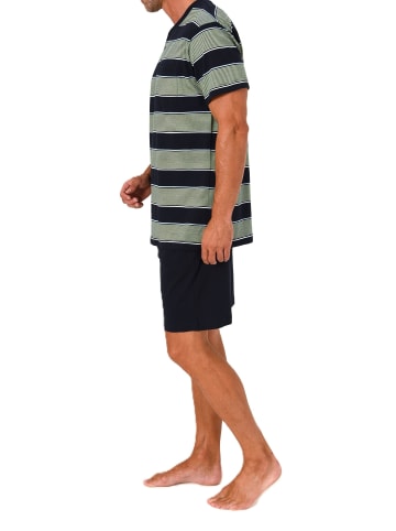 NORMANN Kurzarm Schlafanzug Pyjama Shorty Streifen in grün