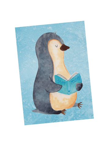 Mr. & Mrs. Panda Grußkarte Pinguin Buch ohne Spruch in Eisblau