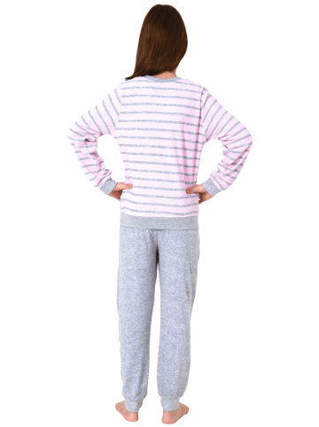 NORMANN Frottee Pyjama langarm Bündchen Schlafanzug Herz - 55946 in rosa