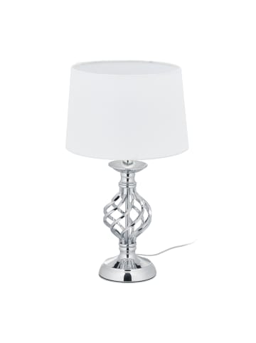 relaxdays Tischlampe in Silber/ Weiß - (H)43,5 x Ø25 cm