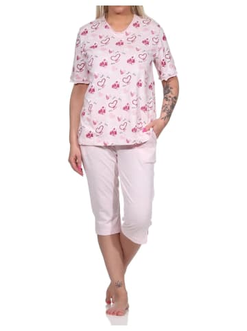 NORMANN kurzarm Capri Schlafanzug Herz - 72663 in rosa