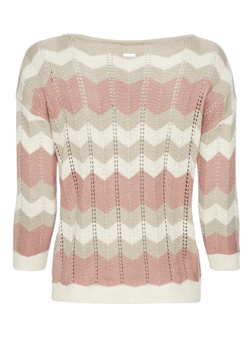 Laura Scott Strickpullover in beige-weiß-rosa-gestreift