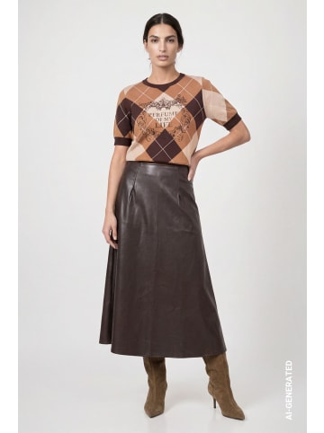 monari Rock aus Kunstleder mit A-Linie und Bundfalte in black coffee