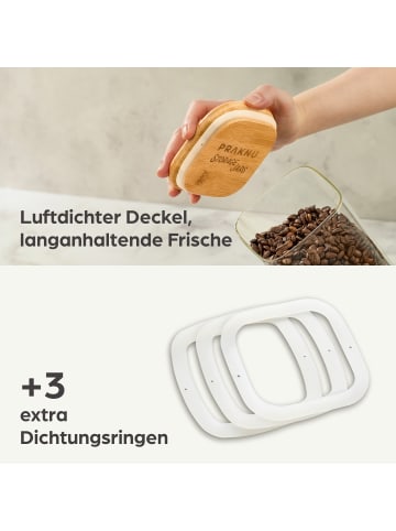 Praknu Vorratsdosen mit Deckel luftdicht Glas - 3er Set Vorratsgläser eckig