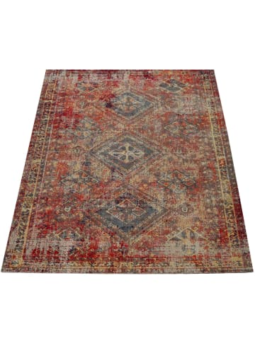 KADIMA DESIGN Outdoor Teppich Used-Look-Muster Balkon, Terrasse schmutzabweisend in Rot