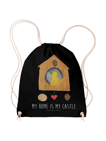 Mr. & Mrs. Panda Turnbeutel Vogel Haus mit Spruch in Schwarz