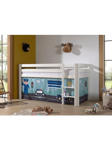 58 aufm Kessel KINDERBETT Karolina 210x114x106 Massivholz Weiß Textilset Polizei