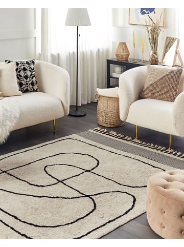 Beliani Kurzflor DOKUZ in Beige/Schwarz - (W) 140 x (H) 0.9 x (L) 200 cm