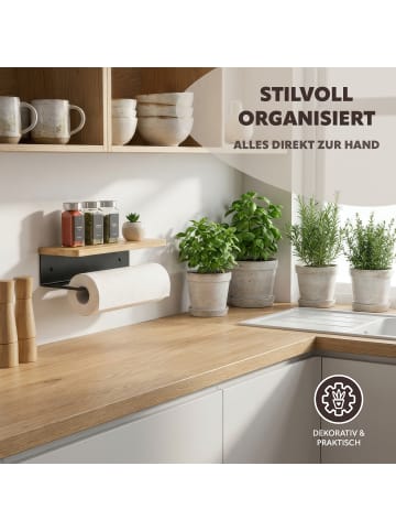 eluno Küchenrollenhalter mit Bambusablage ca. 32 x 9,5 x 13 cm (B/H/T)