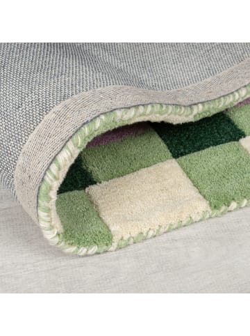 KADIMA DESIGN Wollteppich Geometrisch, Rahmen, Wohnzimmer schmutzabweisend in Grün-Lila