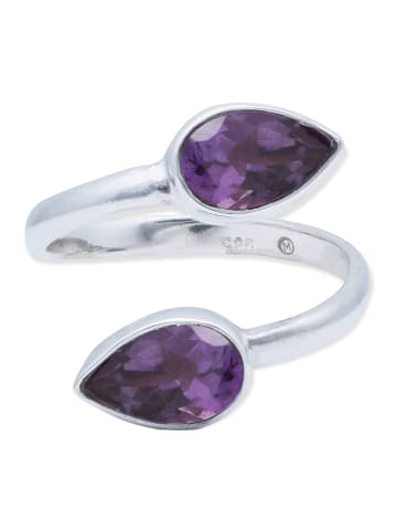 mantraroma 925er Silber - Ringe verstellbar mit Amethyst facettiert