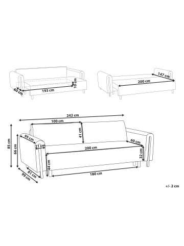 Beliani Schlafsofa KVAM in Grau/Braun - (W) 242 x (H) 85 x (L) 99 cm
