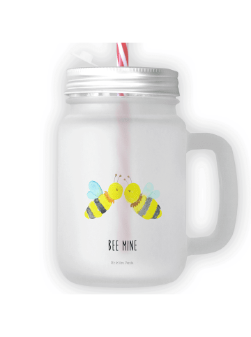 Mr. & Mrs. Panda Trinkglas Mason Jar Biene Liebe mit Spruch in Transparent