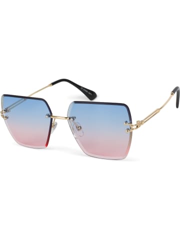 styleBREAKER Rechteckige Sonnenbrille in Gold / Blau-Rosa Verlauf