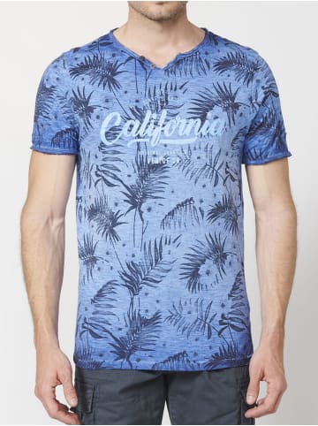 KOROSHI Kurzarm-T-Shirt mit tropischem Print in blau