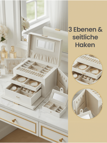 SONGMICS Schmuckkasten Bridie in Weiß - (B)26 x (H)17.4 x (T)18.2 cm