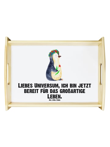 Mr. & Mrs. Panda Holz Tablett Pinguin Blumen mit Spruch in Weiß