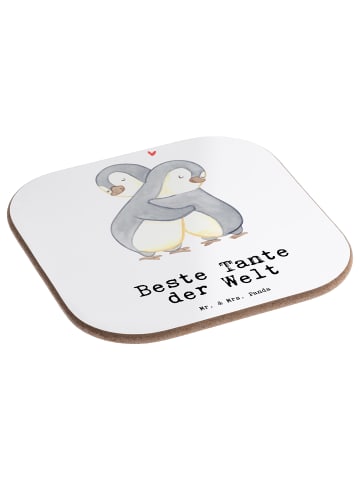 Mr. & Mrs. Panda Bierdeckel Pinguin Beste Tante der Welt mit Spruch in Weiß