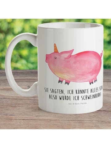 Mr. & Mrs. Panda Camping Tasse Einhorn Schwein mit Spruch in Weiß