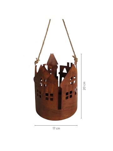 UNUS Rost Laterne mit Kordel in Braun