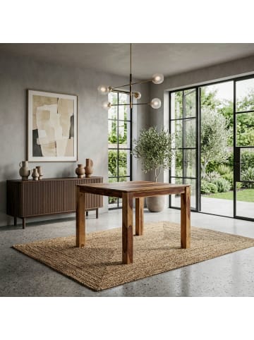 FineBuy Esstisch in Braun / Sheesham / 80x80x75