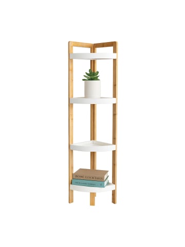 relaxdays Bambus-Eckregal "4 Ablagen" in Natur/ Weiß- (B)23 x (H)105,5 x (T)23 cm