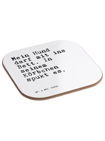 Mr. & Mrs. Panda Glasuntersetzer Mein Hund darf mit... mit Spruch in Weiß