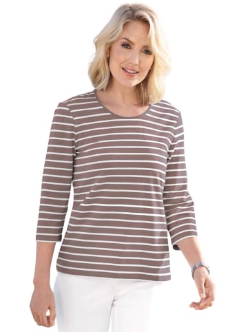 GOLDNER Kurzgröße:  Ringelshirt Buntgewirktes Ringelshirt in taupe / weiß / geringelt