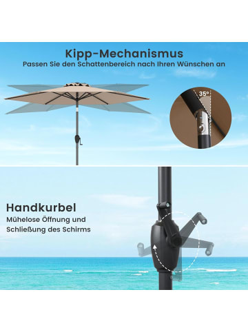 COSTWAY Sonnenschirm 230 cm beidseitig 35° knickbar in Braun