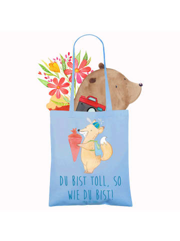 Mr. & Mrs. Panda Tote Bag Schulanfang Einzigartig mit Spruch in Sky Blue