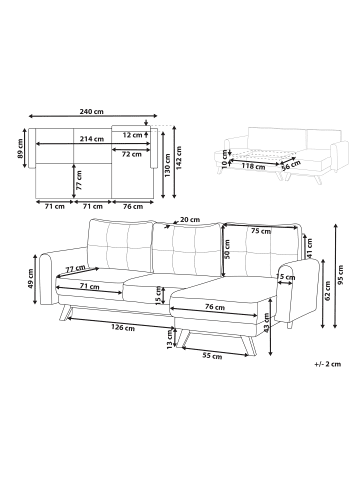 Beliani Ecksofa SIRO in Beige/Braun - (W) 240 x (H) 95 x (L) 142 cm
