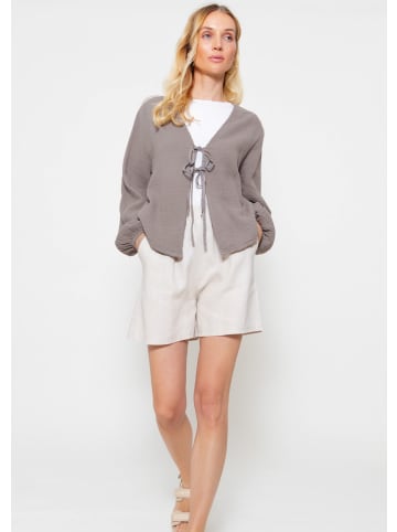 SASSYCLASSY Musselin Blusenjacke mit Bindebänder in taupe