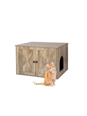 relaxdays Katzenschrank in Braun - (B)80 x (H)50 x (T)53 cm