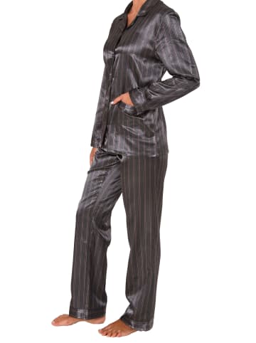 NORMANN Satin Pyjama Schlafanzug zum durchknöpfen - 41696 in anthrazit