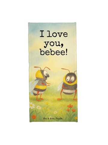 Mr. & Mrs. Panda Strandlaken Bienen Paar Design mit Spruch in Grau Pastell