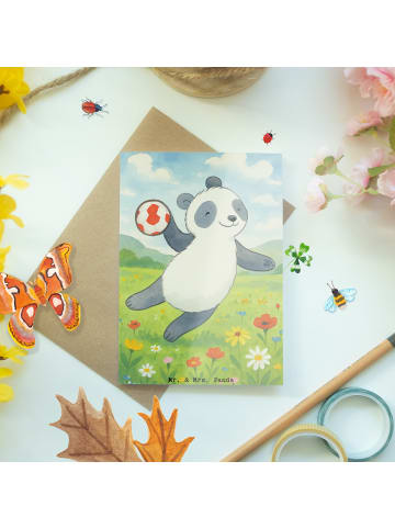 Mr. & Mrs. Panda Glückwunschkarte Panda Handball spielen Design ... in Weiß