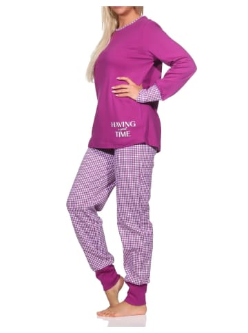 NORMANN Schlafanzug Bündchen Kuschel interlock - 81887 in lila