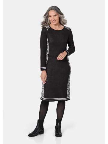 GOLDNER Kurzgröße: Jacquard Strickkleid in schwarz / silbergrau / gemustert