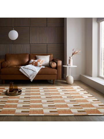 KADIMA DESIGN Teppich Kurzflor Kachel Muster, Geometrisch, Wohnzimmer in Orange-Natur