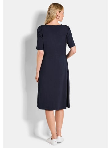 GOLDNER Kurzgröße:  Viskosekleid mit Kellerfalten in marine