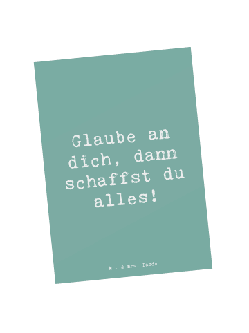 Mr. & Mrs. Panda Postkarte Spruch Angst überwinden mit Spruch in Meeresbrise