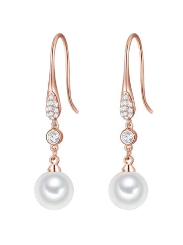 Lulu & Jane Perlen-Ohrhänger Messing Glas Muschelkernperle in roségold