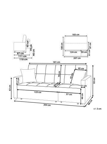 Beliani Schlafsofa GLOMMA in Blau/Schwarz - (W) 204 x (H) 93 x (L) 88 cm