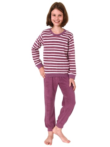 NORMANN Frottee Pyjama Schlafanzug langarm Bündchen - 50664 in beere