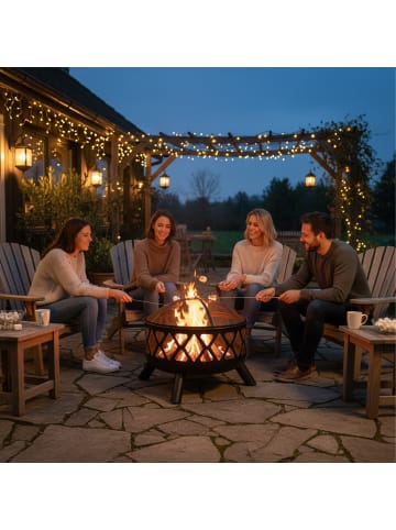 relaxdays Feuerschale mit Funkenschutz in Schwarz - Ø 62 cm